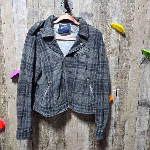 American Eagle Vintage Y2K Grey Plaid Jacket - Picture 1 of 5